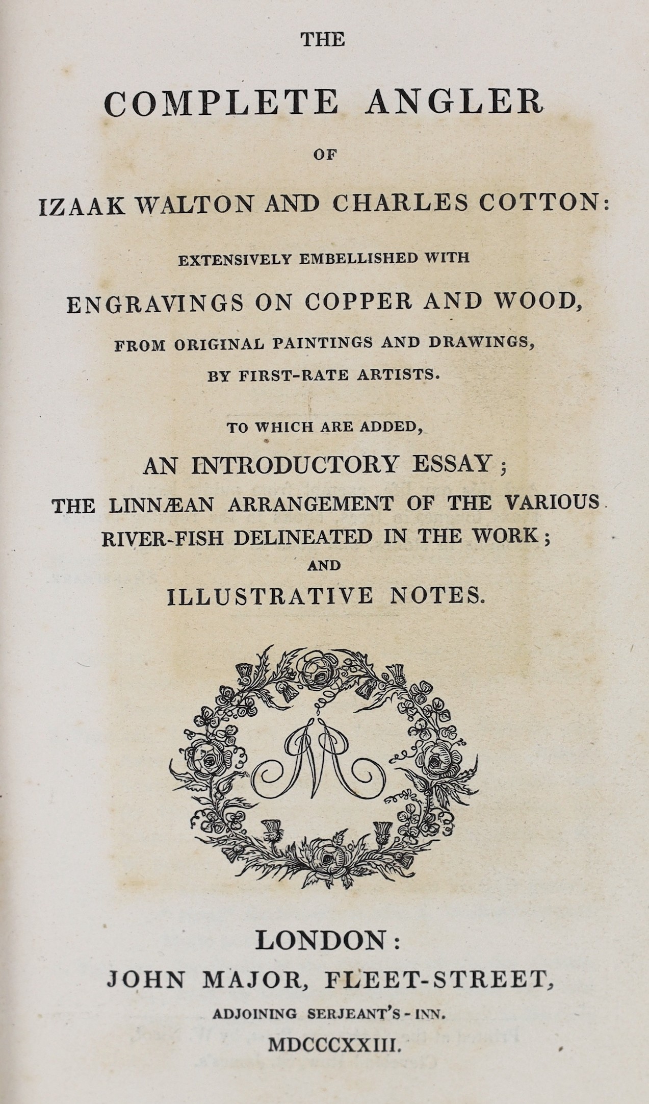 Walton, Izaak; Cotton, Charles - The Complete Angler..., portrait frontis, and 13 other plates, num. engraved text illus.; later 19th cent. green pictorial gilt and decorated morocco with panelled spine, ge. and red e/ps